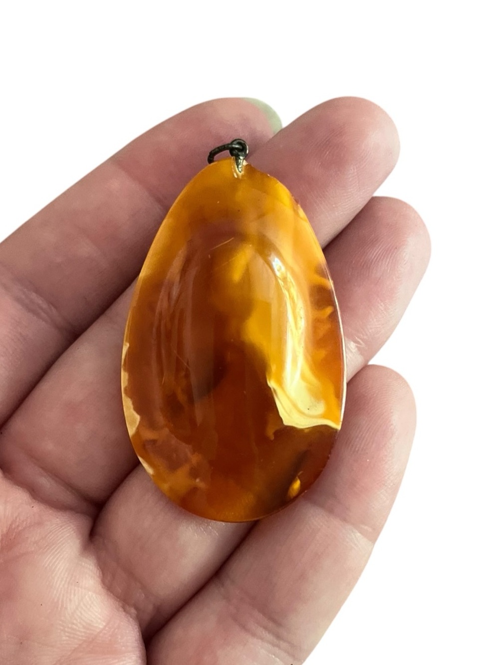 Large Honey Amber Pendant 5.9g Freeform Teardrop Vintage Jewelry 2.75”